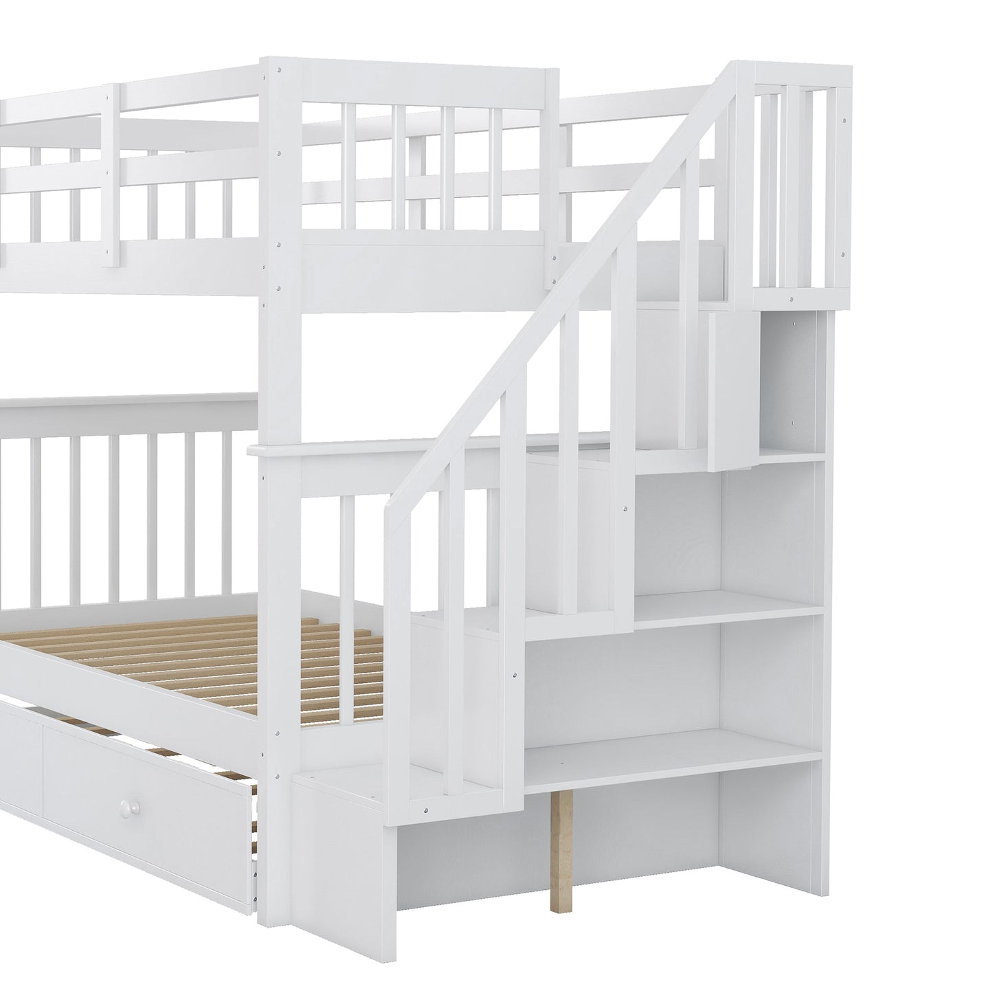 Stairway Twin-Over-Twin Bunk Bed with Twin size Trundle for Bedroom, Dorm, Adults, White( old sku: LP000209AAK )