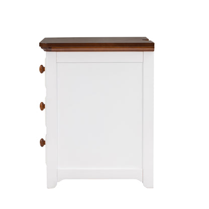 Wooden Nightstand with USB Charging Ports and Three Drawers,End Table for Bedroom,White+Walnut