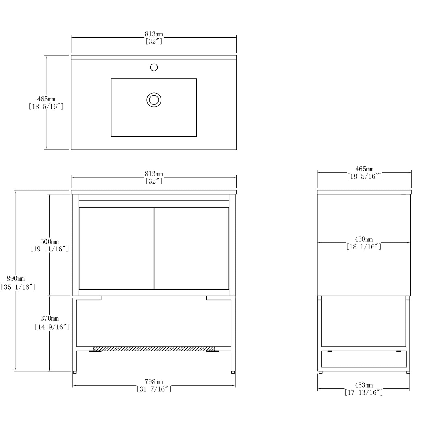 32 inches Wood Freestanding Bathroom Vanity Combo with Integrated Ceramic Sink and  2 Soft Close Doors