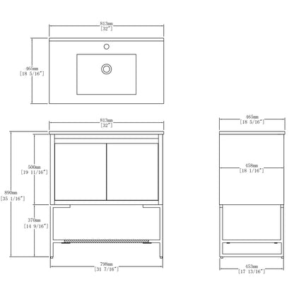 32 inches Wood Freestanding Bathroom Vanity Combo with Integrated Ceramic Sink and  2 Soft Close Doors