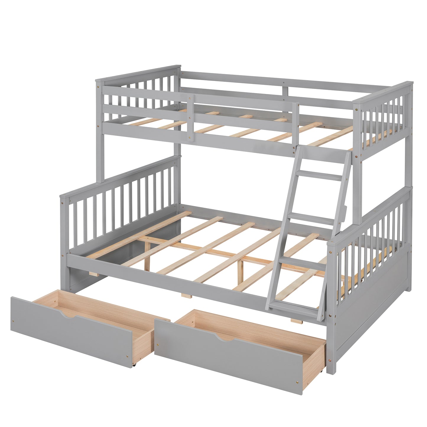 Twin-Over-Full Bunk Bed with Ladders and Two Storage Drawers(Gray)( old sku:LT000165AAE）