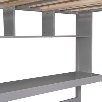 Twin Size Loft Bed with Convenient Desk, Shelves, and Ladder, White(Similar SKU:SM001302AAE)