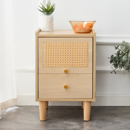 Modern simple storage cabinet MDF Board bedside cabinet Japanese rattan bedside cabinet Small household furniture bedside table.Applicable to dressing table in bedroom, porch, living room.2 Drawers