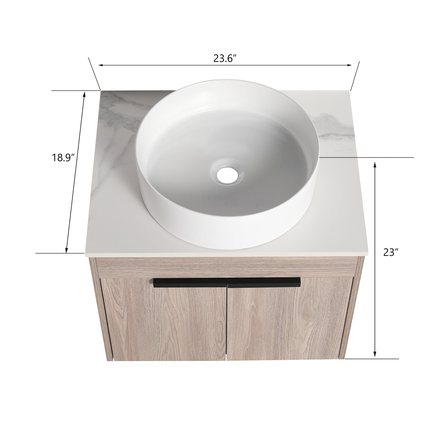 24 " Modern Design Float Bathroom Vanity With Ceramic Basin Set,  Wall Mounted White Oak Vanity  With Soft Close Door,KD-Packing，KD-Packing，2 Pieces Parcel（TOP-BAB400MOWH）