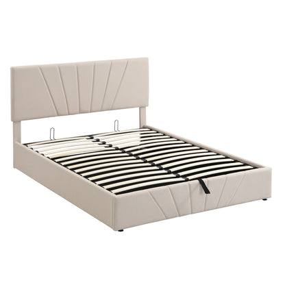 Queen size Upholstered Platform bed with a Hydraulic Storage System - Beige