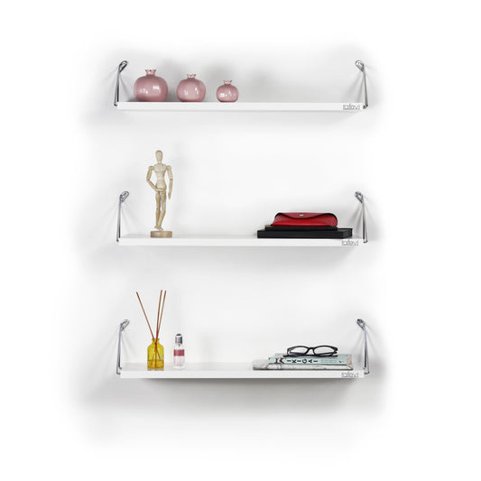 Altai Floating Wall Decor Wall Mounted Rustic Decorative Hanging Metal Bracket Triple Shelfs for Books, White/Chrome