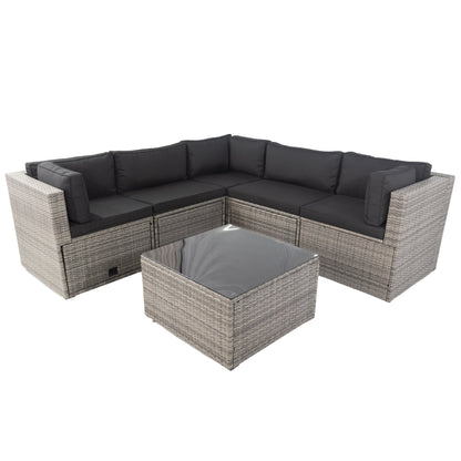 6 Pieces PE Rattan sectional Outdoor Furniture Cushioned  Sofa Set with 3 Storage Under Seat Grey