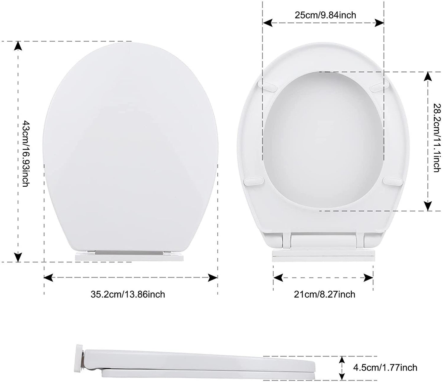 Miibox Removable Round Bowl White Toilet Seat, with Nonslip Grip-Tight Never Loosen Bumpers Prevent Shifting, No Slamming Slow and Quiet-Close Seat Cover, Quick Release Hinges for Easy Cleaning