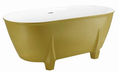 59" 100% Acrylic Freestanding Bathtub，Contemporary Soaking Tub，White inside and gold outside，Four corner bathtub