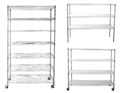 7 Tier Wire Shelving Unit, 2450 LBS NSF Height Adjustable Metal Garage Storage Shelves with Wheels, Heavy Duty Storage Wire Rack Metal Shelves - Chrome