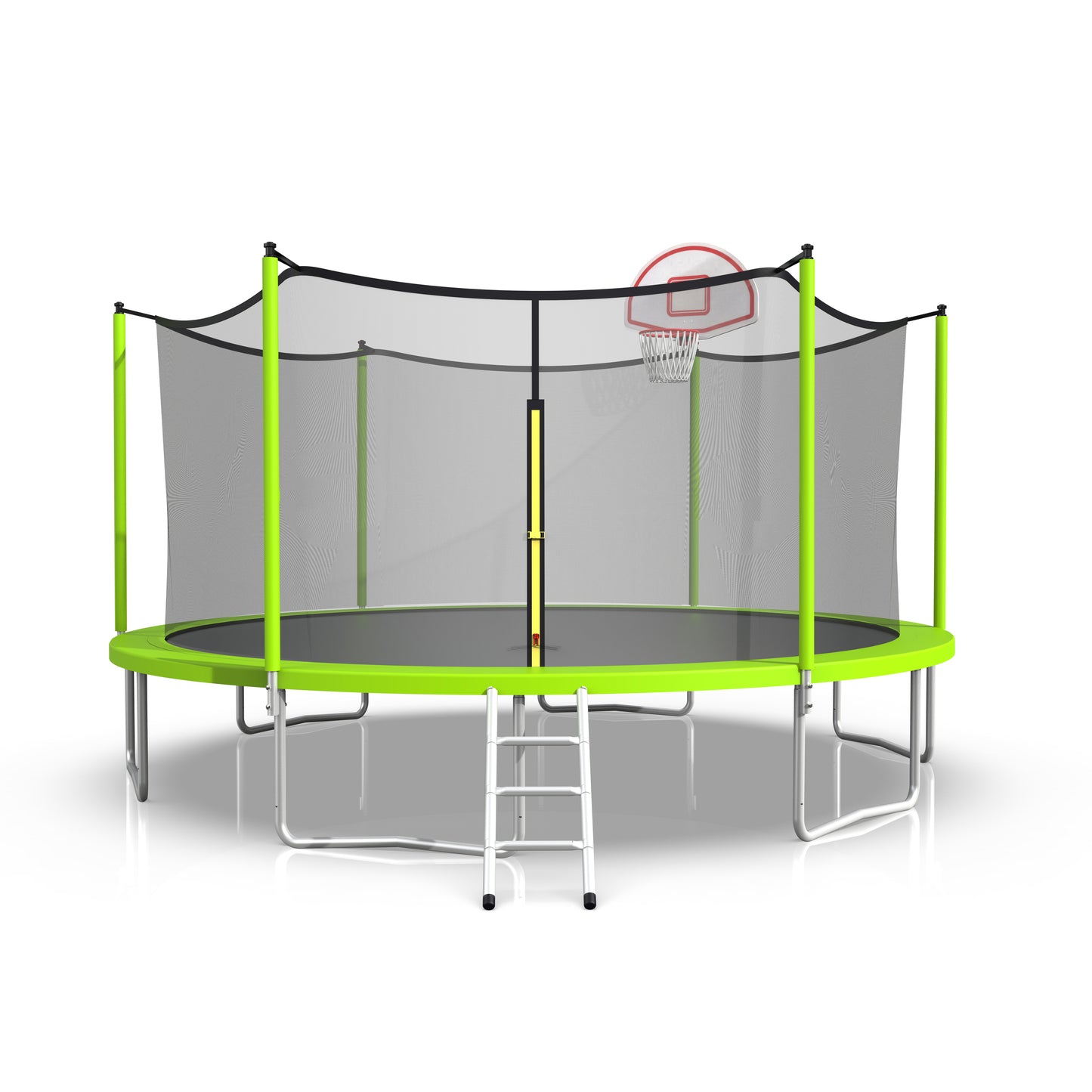 16ft Trampoline with Enclosure, New Upgraded Kids Outdoor Trampoline with Basketball Hoop and Ladder, Heavy-Duty Round Trampoline，Green
