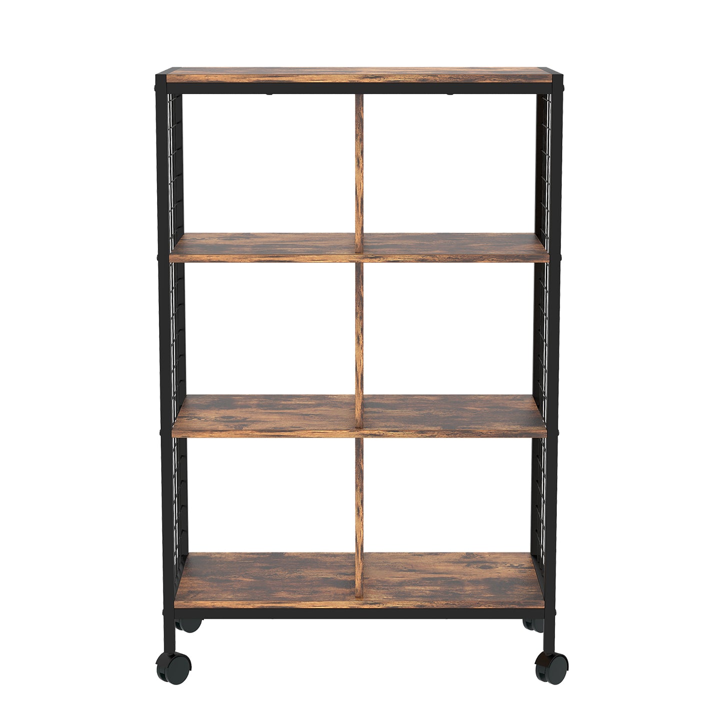 Nordic Living Room Bedroom Wood Metal Movable Bookshelf Storage Rack Srorage Shelf With Wheels