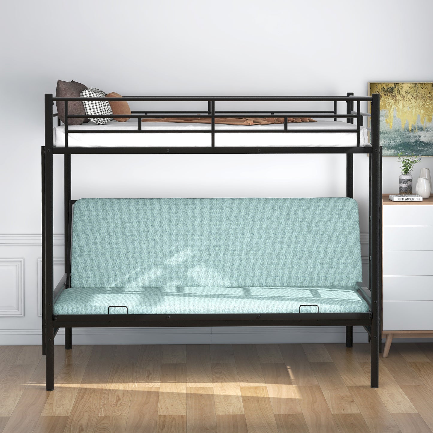 Twin over Full Metal Bunk Bed, Multi-Function,Black(OLD SKU:MF193079AAB)