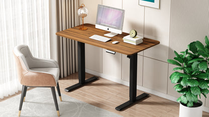 Height Adjustable Electric Standing Desk, 47 x 24 Inches Sit Stand up Desk, Home Office Desk with Whole-Piece Desktop, Walnut table top/Black Frame