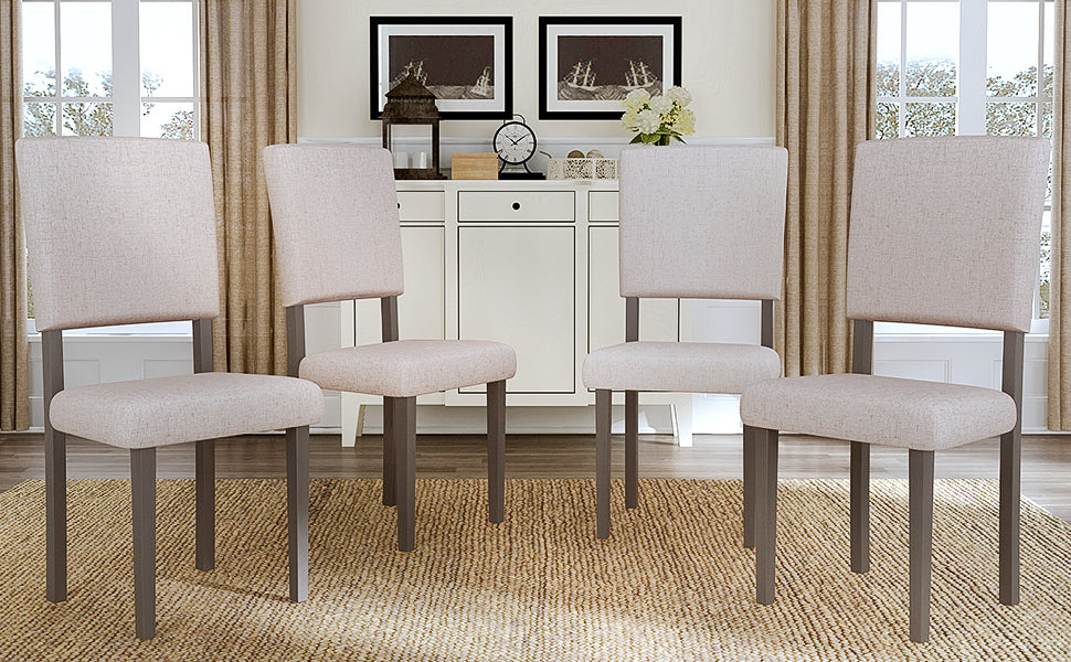 TOPMAX Mid-Century Wood 4 Upholstered Dining Chairs for Small Places, Beige