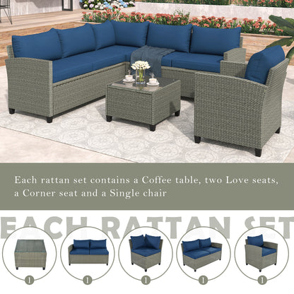 U_STYLE Patio Furniture Set, 5 Piece Outdoor Conversation Set，with Coffee Table, Cushions and Single Chair