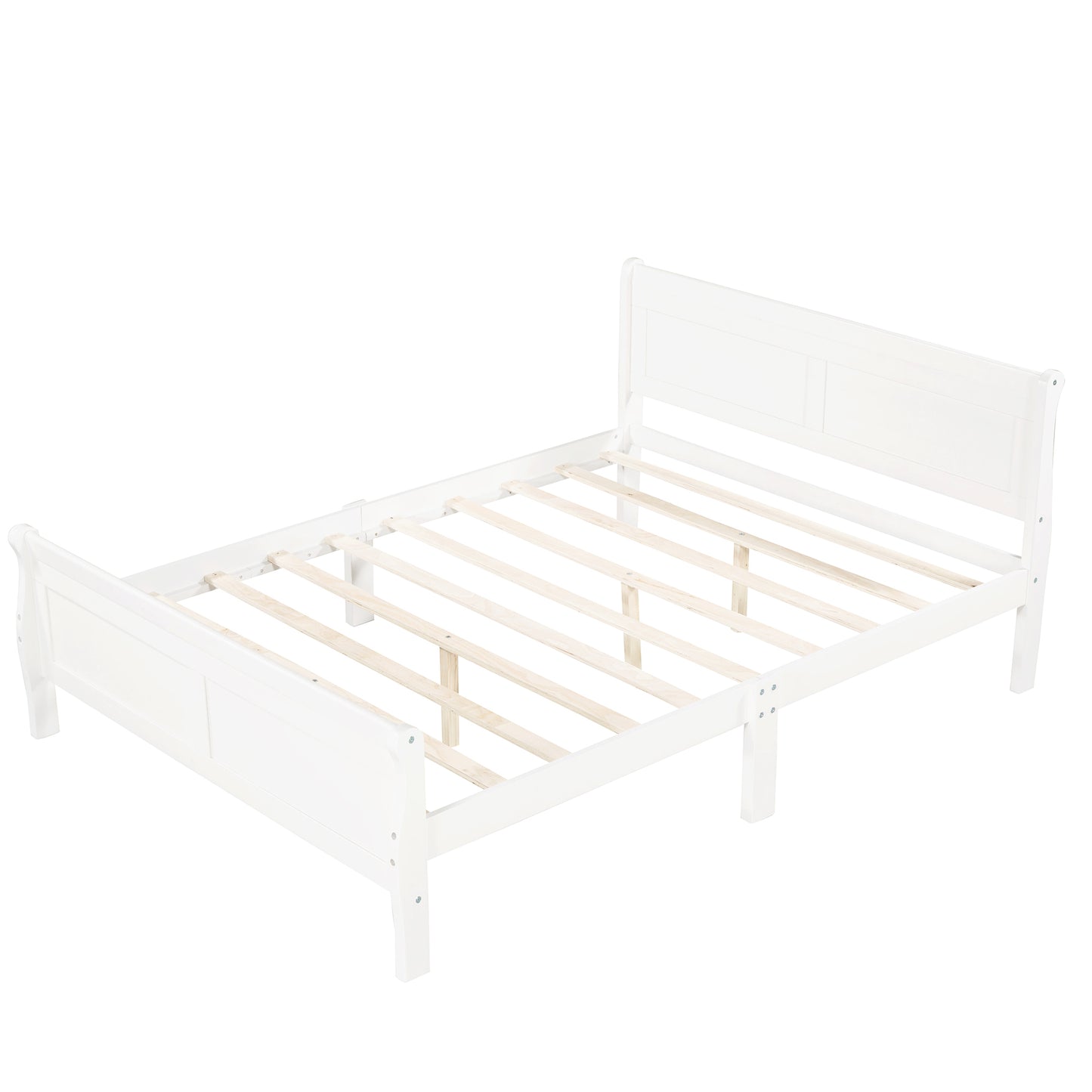 Full Size Wood Platform Bed with Headboard and Wooden Slat Support (White)