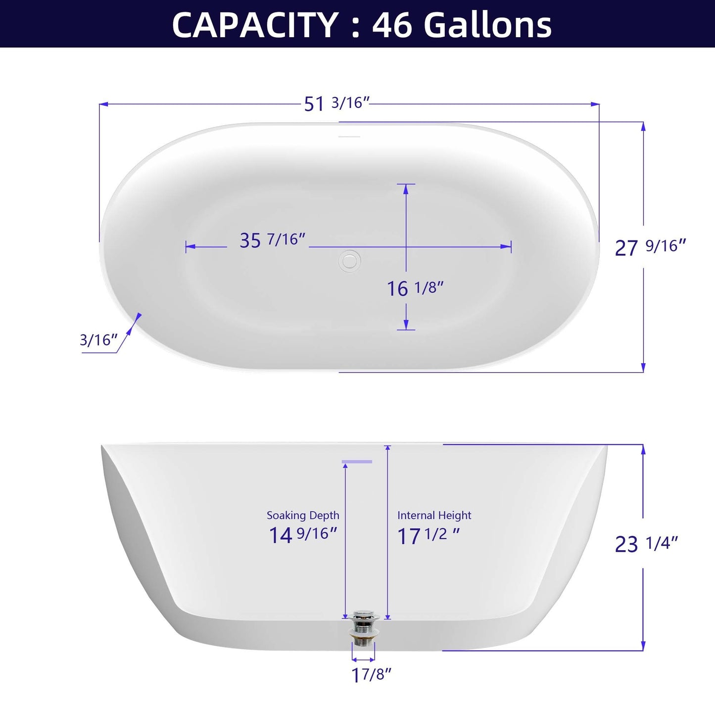 51" Acrylic Free Standing Tub - Classic Oval Shape Soaking Tub, Adjustable Freestanding Bathtub with Integrated Slotted Overflow and Chrome Pop-up Drain Anti-clogging Gloss White