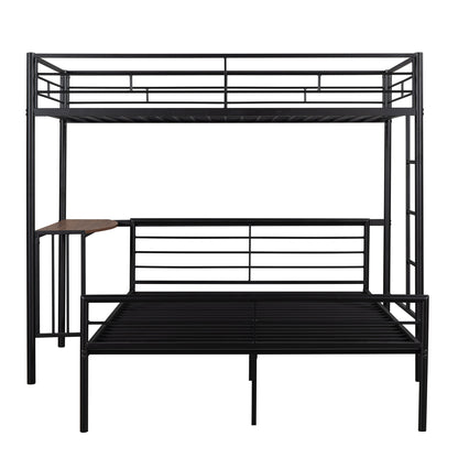 Twin Over Full Metal Bunk Bed with Desk, Ladder and Quality Slats for Bedroom, Metallic Black（OLD SKU :LP000092AAB）