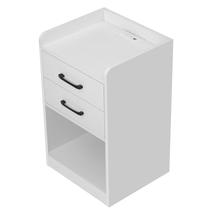 Nightstand with 2 Drawers and Cabinet,USB Charging Ports and Remote Control LED Light-White