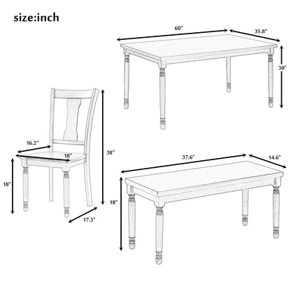 TREXM Classic 6-Piece Dining Set Wooden Table and 4 Chairs with Bench for Kitchen Dining Room (Espresso)