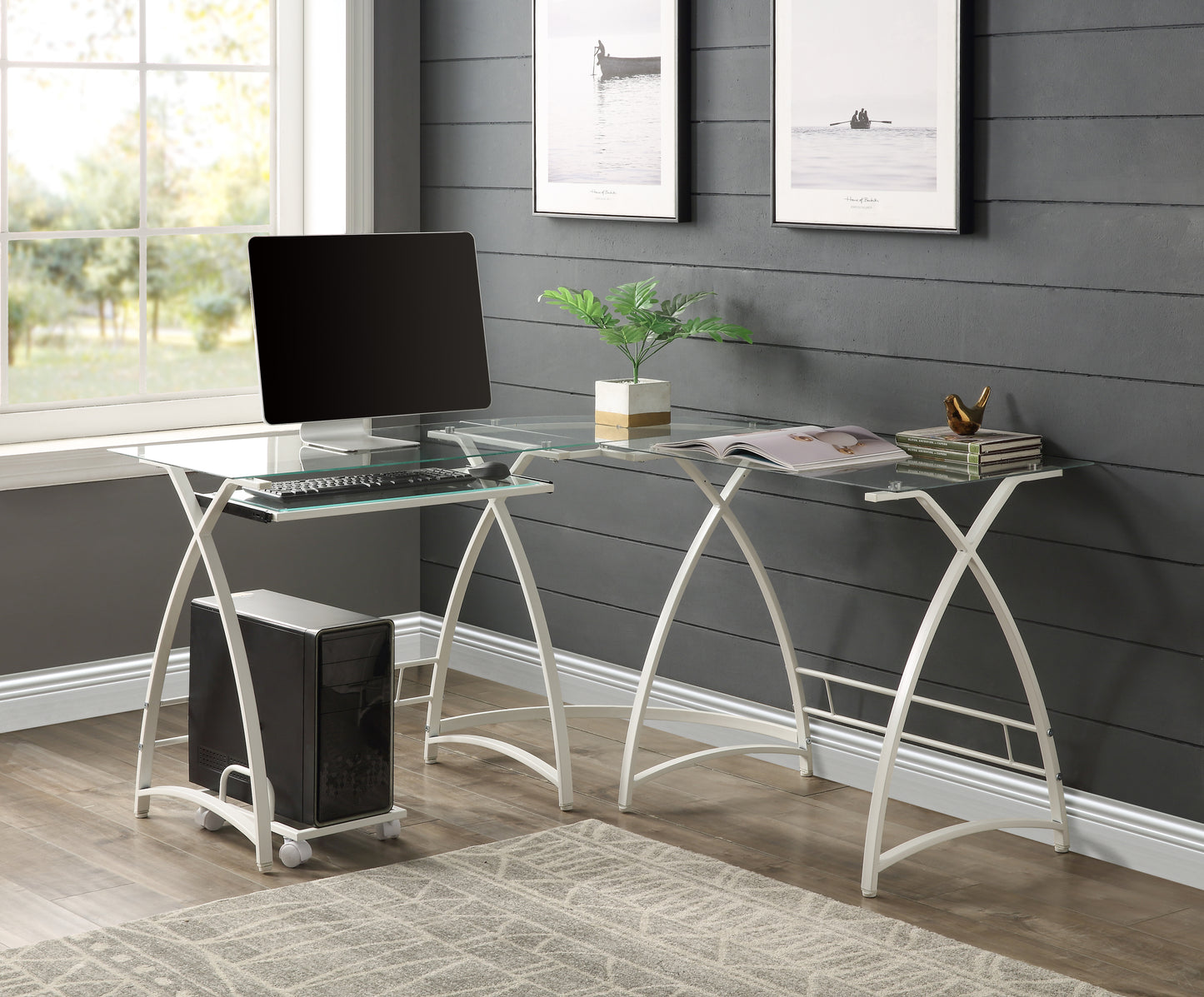 ACME Dazenus Computer Desk in Clear Glass & White Finish OF00040