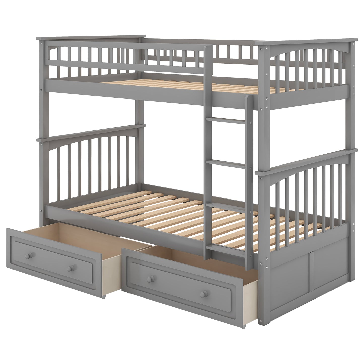 Twin over Twin Bunk Bed with Drawers, Convertible Beds, Gray