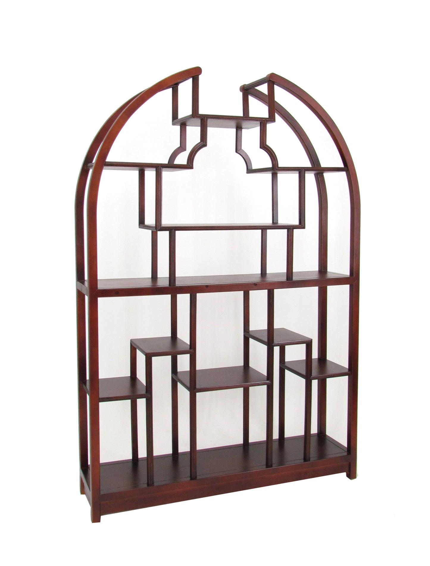 Arch Shape Display Unit with Asymmetric Shelves, Dark Brown