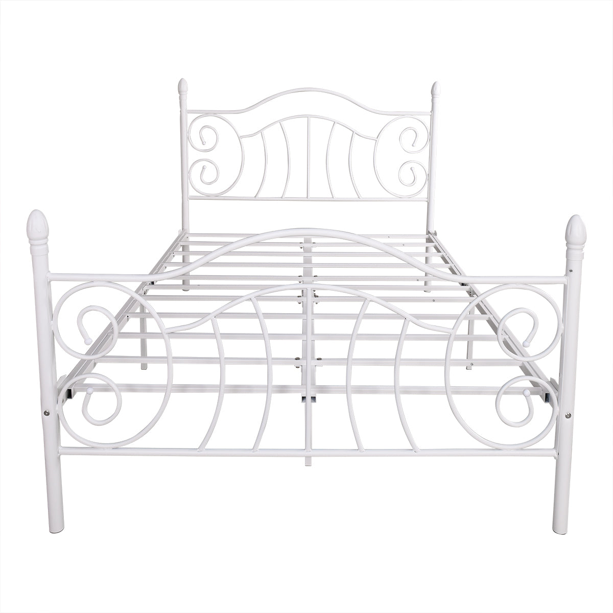 Metal bed frame platform mattress foundation with headboard and footboard, heavy duty and quick assembly, Full  White