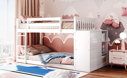 Twin over Twin Bunk Bed with 4 Drawers and 3 Shelves-White（OLD SKU: LP000067AAK）