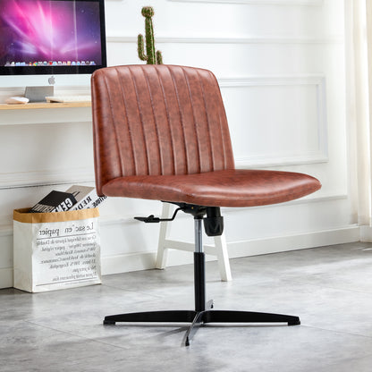 Office chair Brown PU Material. Home Computer Chair Office Chair Adjustable 360 °Swivel Cushion Chair With Black Foot Swivel Chair Makeup Chair Study Desk Chair. No Wheels