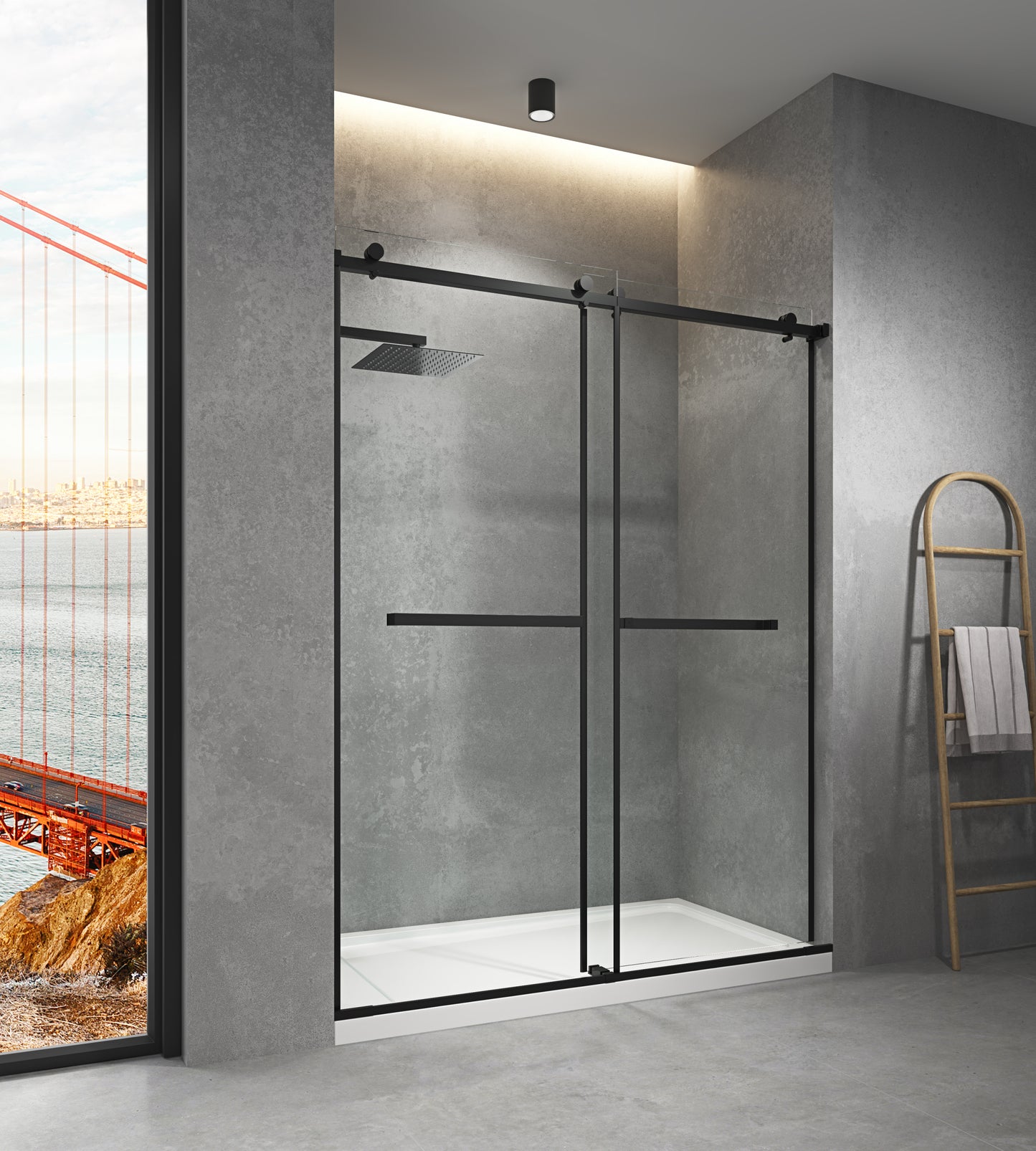 60 in. W x 76 in. HSliding Frameless Shower Door in Matte Black with Clear Glass