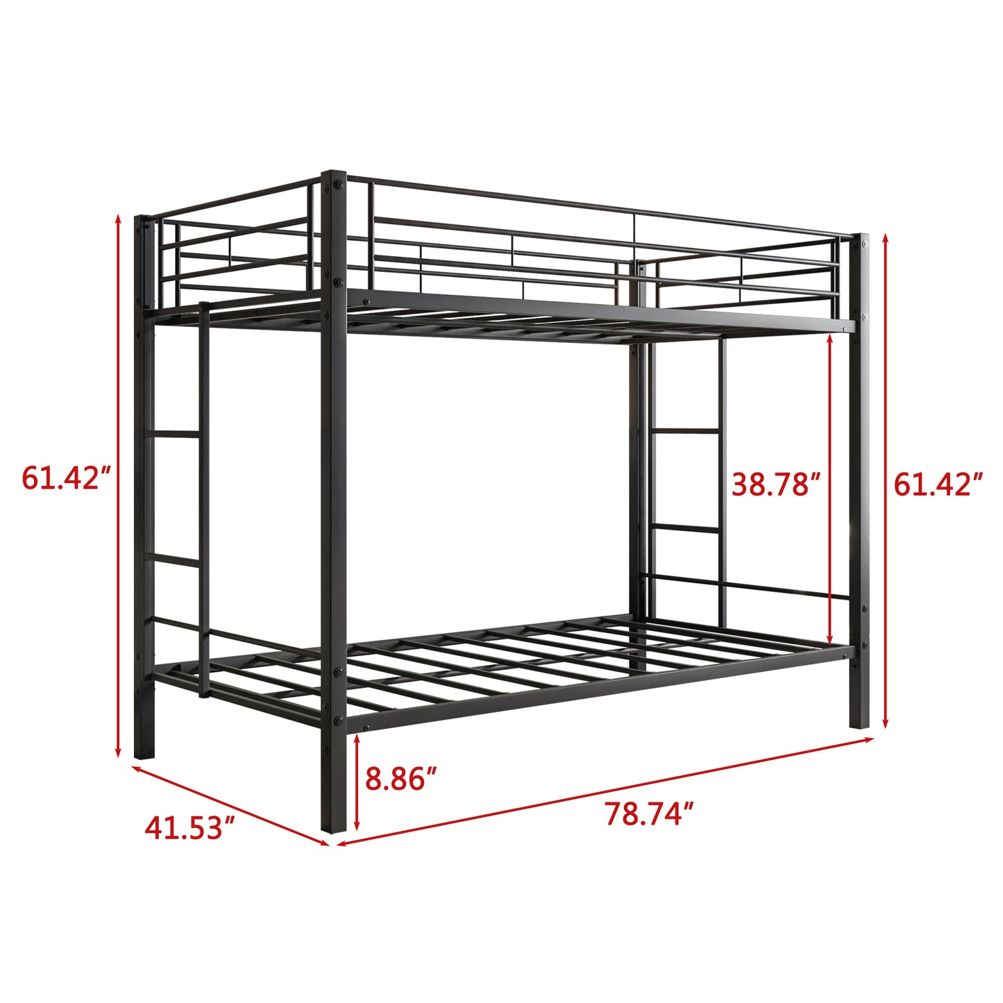 Metal Bunk Bed Twin-Over-Twin No Box Spring Needed Black