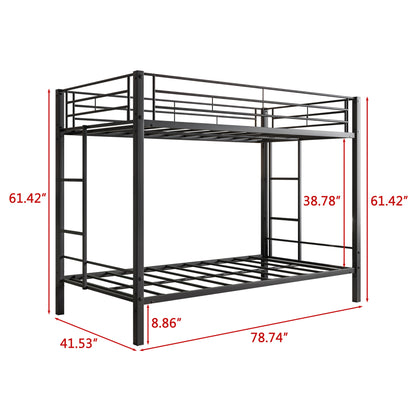 Metal Bunk Bed Twin-Over-Twin No Box Spring Needed Black