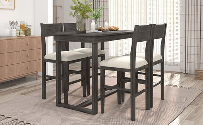 TOPMAX Farmhouse Counter Height 5-Piece Dining Table Set with 1 Rectangular Dining Table and 4 Dining Chairs for Small Places,Gray