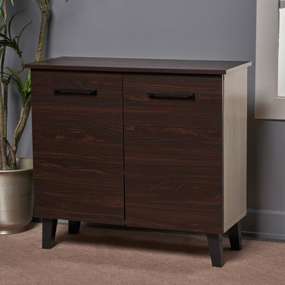 Willson Modern 3-Shelf Walnut Finished Faux Wood Cabinet with Oak Accent