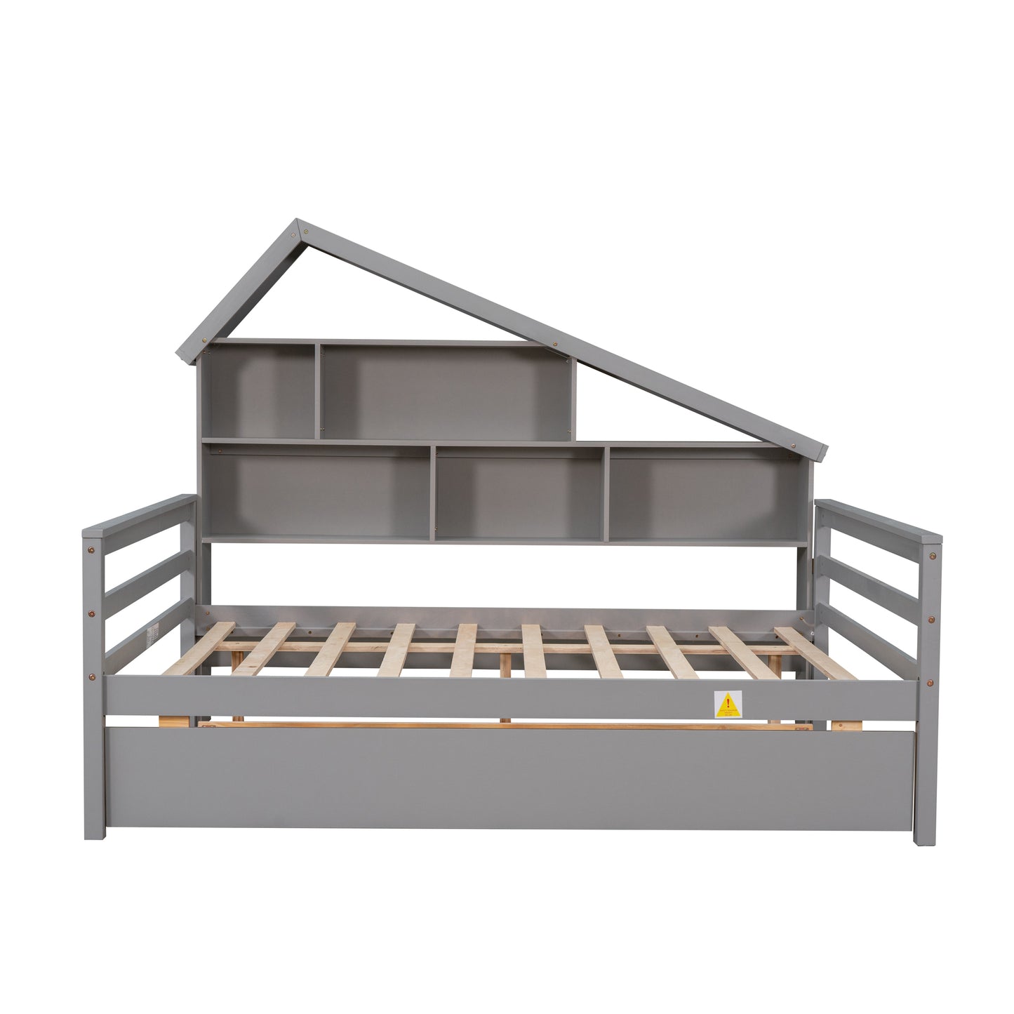 Full Size Platform Bed with Trundle and Shelves, Gray