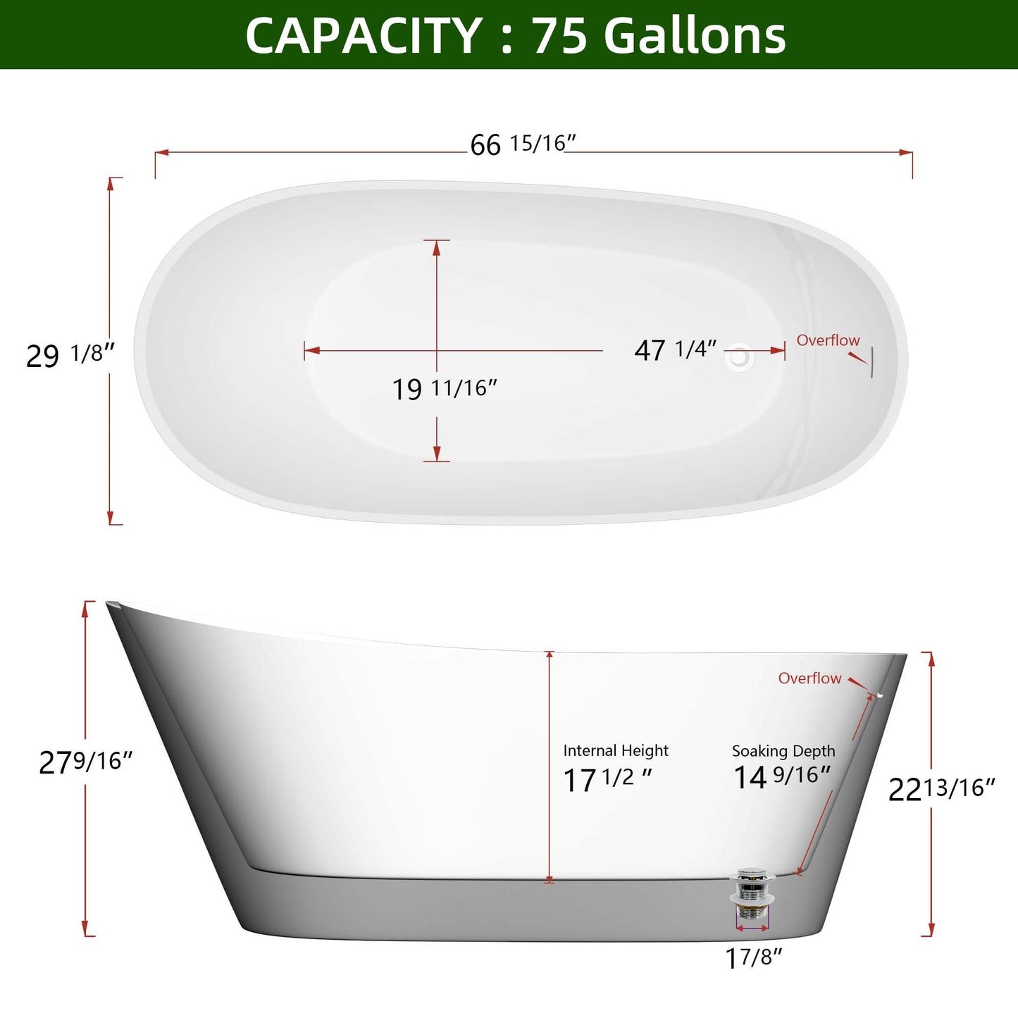 67" Acrylic Free Standing Tub - Classic Oval Shape Soaking Tub, Adjustable Freestanding Bathtub with Integrated Slotted Overflow and Chrome Pop-up Drain Anti-clogging Gloss White