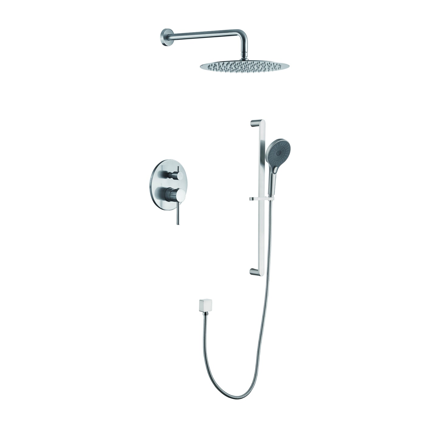 Shower System 10 Inch Square Bathroom Luxury Rain Mixer Shower Combo Set Pressure Balanced Shower System with Shower Head, Hand Shower, Slide Bar, Shower Arm, Hose, and Valve Trim