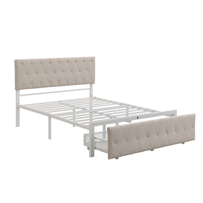 Full Size Storage Bed Metal Platform Bed with a Big Drawer - Beige