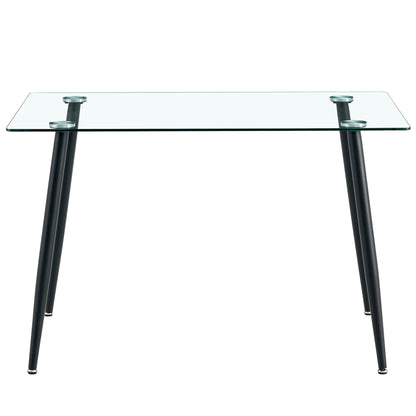 Modern Minimalist Rectangular Glass Dining Table for 4-6 with 0.31" Tempered Glass Tabletop and Black Coating Metal Legs, Writing Table Desk, for Kitchen Dining Living Room, 47" W x 31"D x 30" H