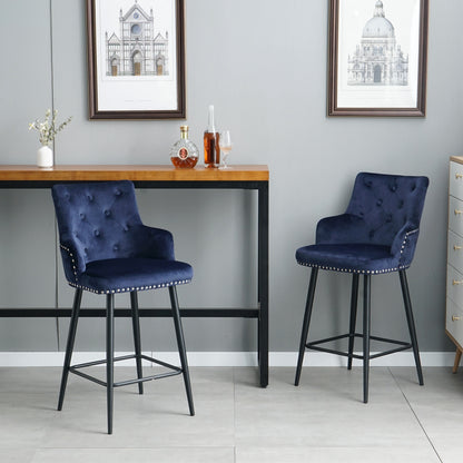 Modern style bar chair with armrests and footrests, riveted design is more fashionable（set of 2）