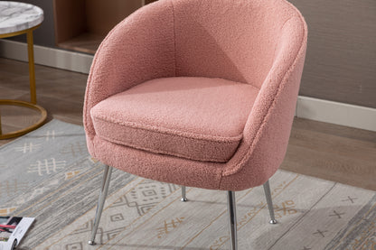 Soft Teddy Fabric Accent Armchair Dining Chair With Shining Electroplated Chrome Legs,Pink