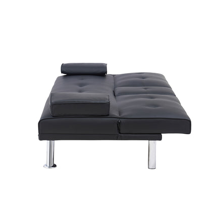 Black Leather Multifunctional Double Folding Sofa Bed for Office with Coffee Table