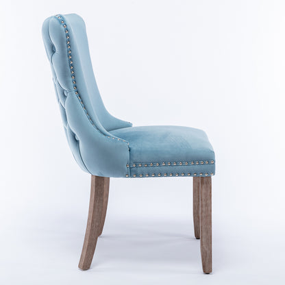 A&A Furniture,Upholstered Wing-Back Dining Chair with Backstitching Nailhead Trim and Solid Wood Legs,Set of 2, Light Blue,8809LB, KD