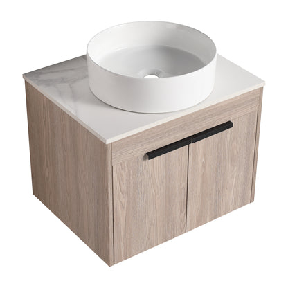 24 " Modern Design Float Bathroom Vanity With Ceramic Basin Set,  Wall Mounted White Oak Vanity  With Soft Close Door,KD-Packing，KD-Packing，2 Pieces Parcel（TOP-BAB400MOWH）