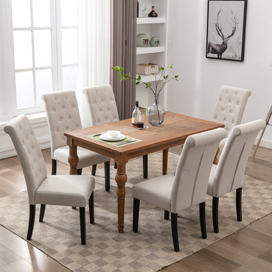 Heng Ming Modern Elegant Button-Tufted Upholstered Fabric  Dining Chair , 2-Pcs Set, Light Beige