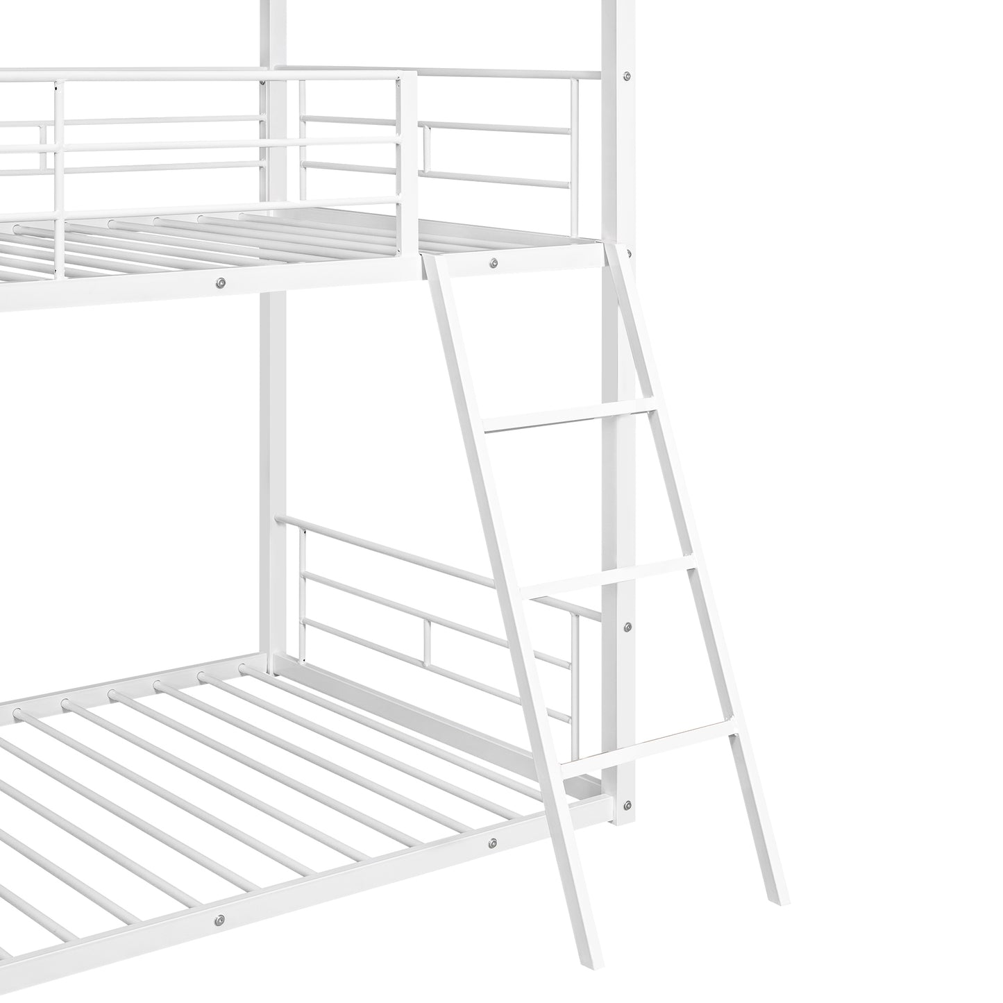 Twin Over Twin Bunk Bed Metal Bed with Half Roof, Guardrail and Ladder White