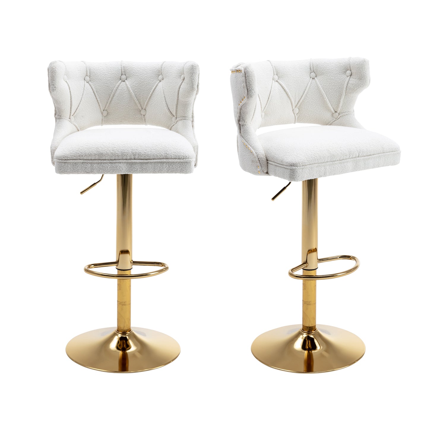 Bar Stools With Back and Footrest Counter Height Dining Chairs-Boucle Cream-2PCS/SET