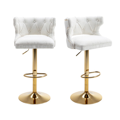 Bar Stools With Back and Footrest Counter Height Dining Chairs-Boucle Cream-2PCS/SET